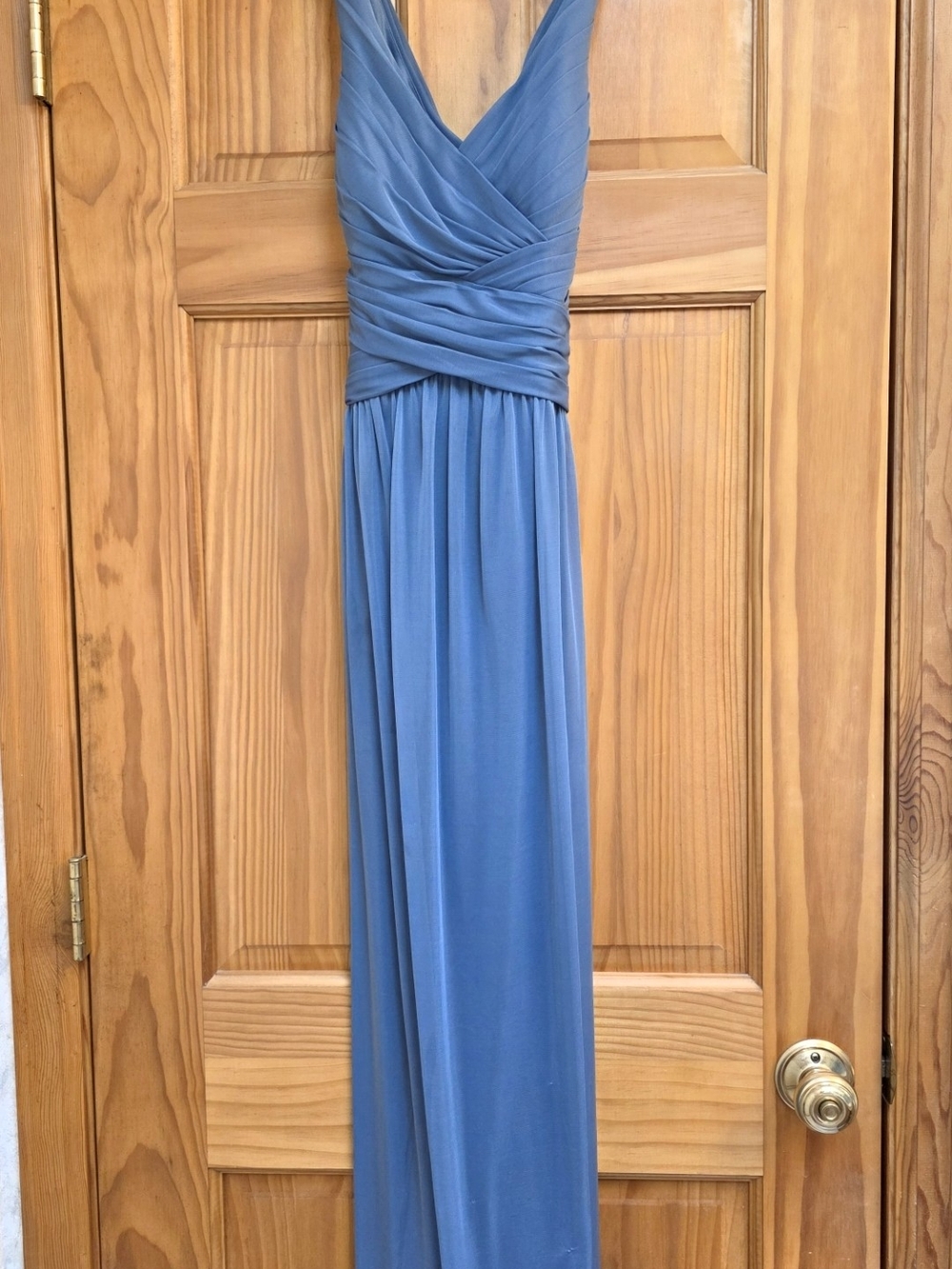 David's Bridal Dusty Blue V-Neck Maxi Dress